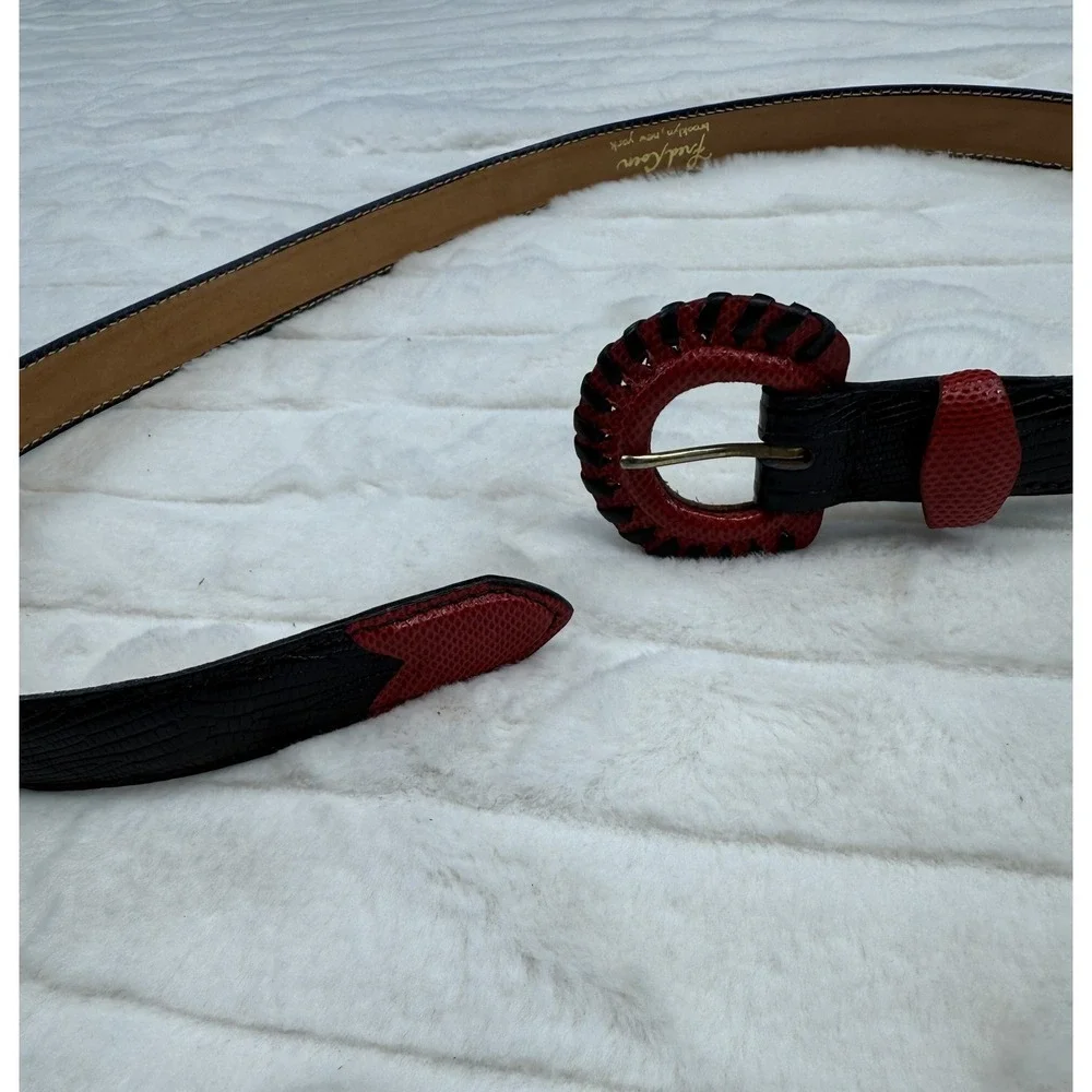 Fred Coen Belt Womens Medium Black Red Lizard Leather Brooklyn NY Designer USA